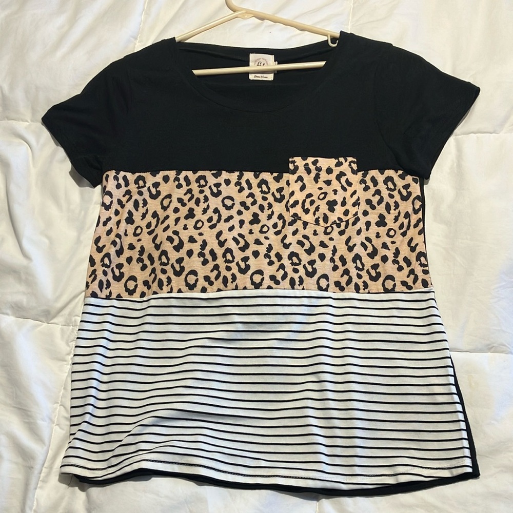 Black, Cheetah, & stripe pocket Tee